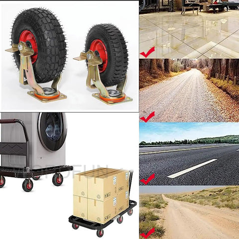 Heavy Duty Replacement Rubber Casters Two Pack Featuring Inflatable Tubeless Tires For Shock Absorbing Swivel Action on various surfaces.