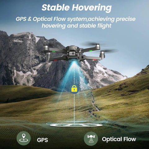 4K Drone With Camera For Beginners Easy To Fly Foldable GPS FPV Quadcopter hovering over grassy landscape
