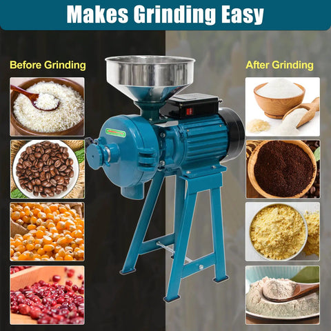 Heavy Duty Electric Wet And Dry Grain Mill Grinder 3000W High Power Milling Machine 110V Commercial Grain Grinder with before and after grinding results