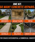 Fast Cure Urethane Concrete Crack Repair Kit For Driveways Garages And Patios Heavy Duty Two Part Mix shown for various surfaces like driveways.