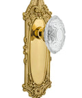 Vintage Victorian Plate Privacy Door Set With 2.375 Inch Backset in Unlacquered Brass Lead Free Crystal Detailing