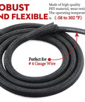 4 Gauge Copper Clad Aluminum Automotive Wire Kit with black wire loom, text on material and temperature