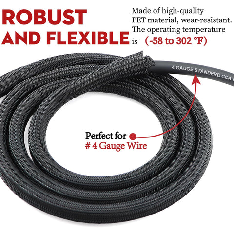 4 Gauge Copper Clad Aluminum Automotive Wire Kit with black wire loom, text on material and temperature