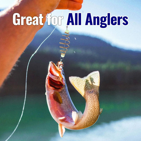 Angler holding a fish caught with Glow In The Dark Fishing Bait Cage Set With 30 Pcs Spring Feeder Rig Bait Holders in a scenic location