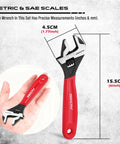 Rock Solid Six Inch Adjustable Wrench Forged From Heat Treated Chrome Vanadium Steel With Anti Slip Cushion Grip and Precision Metric Sae Scale Markings For Tradesmen Who Expect Zero Sweat Heavy Duty Tool Performance displayed in hand for size reference.