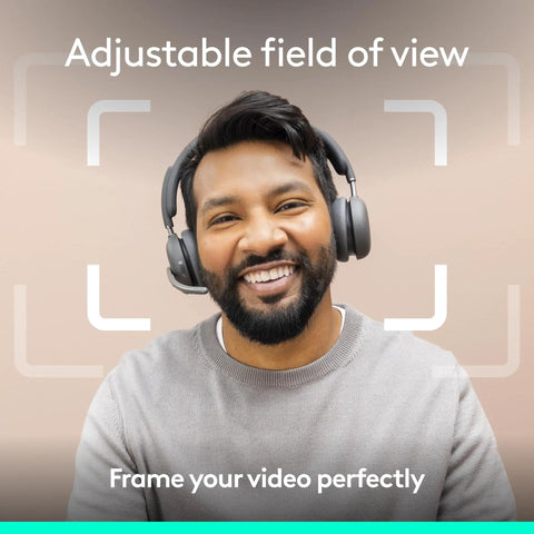 Man wearing headphones demonstrating the adjustable field of view of the Epic 4K HD Webcam With Autofocus And Five X Digital Zoom.