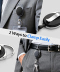 20 Pack Retractable Badge Holders With Carabiner Reel Clip For ID Cards And Keys shown clipped on suit