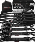 Beefed Up Heavy Duty Ratchet Tie Down Straps Set, 4 Pack 10 Ft by 1.5 In with 5208 Lb Break Strength, includes carry bag