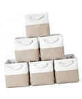 Heavy Duty Foldable Linen Storage Cubes 6 Pack stacked, featuring sturdy fabric and rope handles for organization.