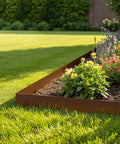 Heavy Duty Galvanized Steel Landscape Edging Kit 20 Ft Total Length 6 Pack 6.5 Inch Tall and 40 Inch Long Edging With 7 Stakes Bronze Powder Coated Easy Hammer In Lawn Border For Yard Pathways And Garden Beds used to neatly define a vibrant garden bed with flowers and plants
