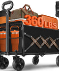 Heavy Duty Folding Wagon Cart With Wheels For All Terrain Use Portable Collapsible Grocery Shopping Utility Wagon With 360 Lbs Capacity shown loaded with camping gear and bags.
