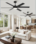 56 Inch Ceiling Fan With Lights And Remote Reversible 6 Blade DC Motor Dimmable LED in modern living room with black finish