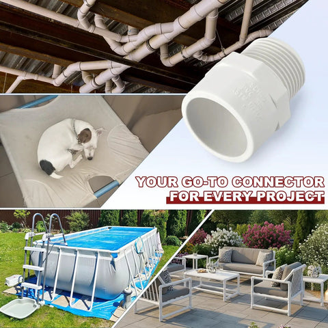 Three Quarter Inch PVC Pipe Fitting NPT Male Thread Adapter Slip Coupling For Furniture Assembly And Irrigation SCH40 White