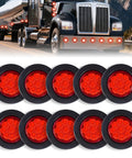 10 Pack 2 Inch 9 LED Side Marker Lights With Rubber Rings Red For Cars Trucks And SUVs, mounted on a semi-truck.