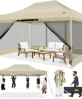 10 By 15 Heavy Duty Pop Up Canopy With Four Sidewalls And Mosquito Netting Easy Up Screen Tent For Outdoor Parties And Weddings