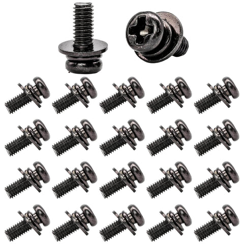 M4x10mm VESA Screws Set With Lock Washers And Flat Washers, 20 Pack, Phillips Head, Black Finish, visible screws layout