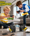 Children playing with Mini RC Forklift 1 to 64 Scale Alloy Toy With App Programmable Path And Bluetooth Remote Control indoors