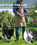 Garden Hose Reel Cart With 150 Feet Of 5/8 Inch Hose, Aluminum Frame, Rust Resistant Reel in use on lawn