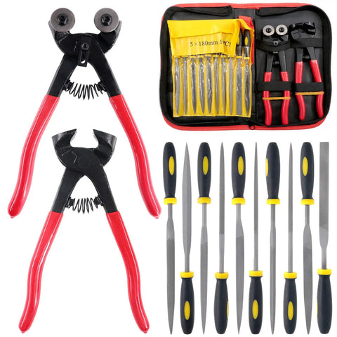 12 Piece Heavy Duty Stained Glass Mosaic Tools Kit With Wheeled Glass Tile Nippers And Cutters Pliers And Diamond Coated Handles