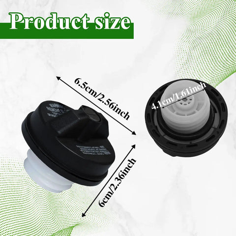 Locking Gas Cap With Key For Theft Prevention And Solid Seal, ABS Plastic Fuel Tank Cap Cover With Two Keys shown with dimensions