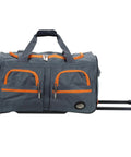 22 Inch Polyester Rolling Duffel Bag With Expandable Design, Full Lining And Internal Handle, Charcoal Color, Two Large Front Pockets