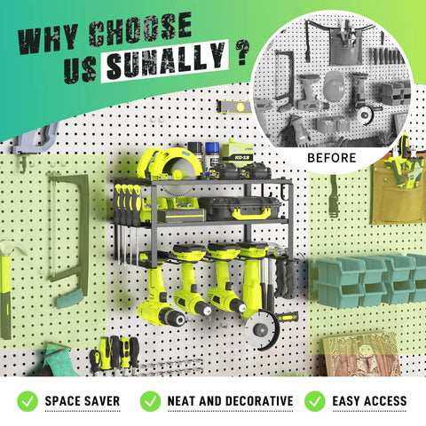 Heavy Duty Power Tool Organizer Wall Mount Rack With 3 Layers And 4 Drill Holders Floating Tool Shelf For Garage
