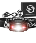 Ultra Light USB C Rechargeable LED Headlamp with 180 Lumen White Beam and Red Night Vision, IPX5, 5 Modes, Cable and Box