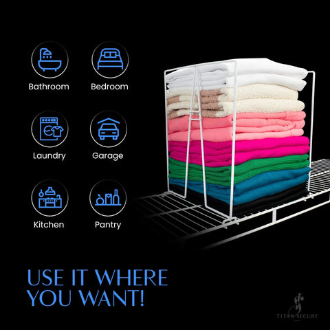 8 Pack White Wire Shelf Dividers For Closets On 12 Inch Shelves No Fuss Easy Install Closet Organizer with stacked clothes