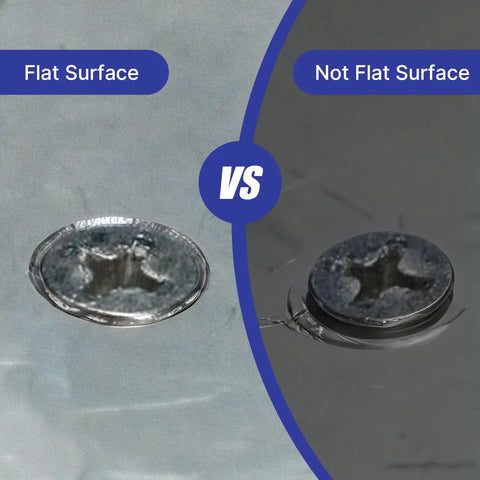 Comparison of a flat surface and a not flat surface with countersunk screw heads using Pro Grade Countersink Drill Bit Set 1/4 To 3/4 Inch.