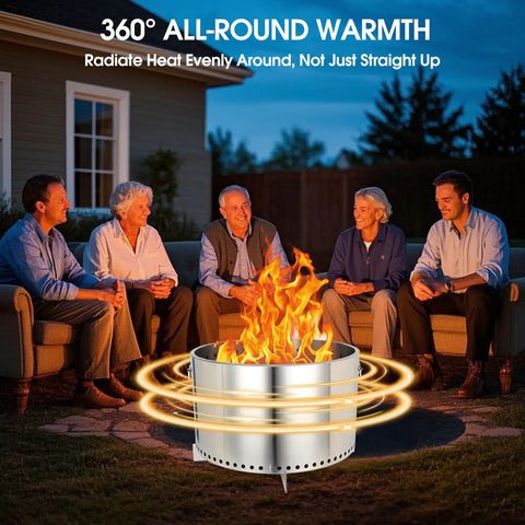Smokeless Fire Pit For Campfires And Chill 20.5 Inch Wood Burning Camping Stove With Removable Stand shown in backyard setup