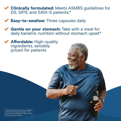 High ADEK Bariatric Multivitamin With Iron For Duodenal Switch Patients, No Fuss Easy To Swallow Capsule, 270 Caps, 3 Month Supply, ASMBS Approved Nutrition Support For Better Absorption And Daily Maintenance. Clinically formulated for DS patients.