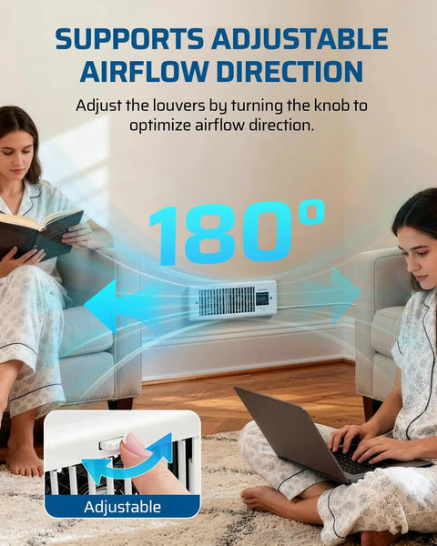 Dual Fan Register Booster For Hard To Reach Spaces, 4 Inch By 10 Inch Vent With 180 Degree Adjustable Grille, Quiet 140 CFM