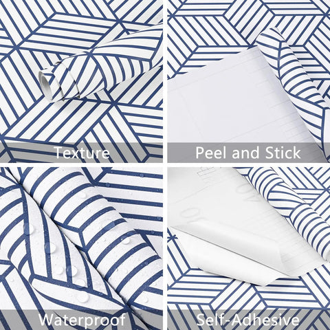 Geometric Hexagon Peel And Stick Wallpaper Blue And White Self Adhesive Vinyl Film For Home Decor Removable Contact Paper texture