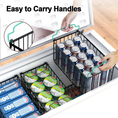 Heavy Duty Rustproof Deep Freezer Organizer Bins 4 Pack Sleek Metal Storage Baskets With Straight Sides For 5 To 7 Cubic Foot Chest Freezer Kitchen Tight Organization