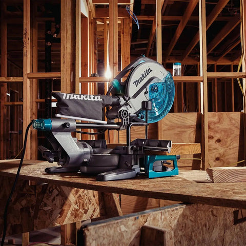 Beefy 10 Inch Slide Compound Miter Saw With 4500 RPM Direct Drive Motor Left And Right Bevels From 0 To 47 Degrees in workshop