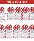Pro Grade OSHA Lockout Tagout Kit, 19 Piece Electrical Safety Set showing 10 LOTO Danger tags with red stripes, 5.7x2.9 inches