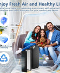 Heavy Duty HEPA Filter Bundle For Eureka NEA120 And Toshiba CAF W36USW Air Purifiers with family sitting on couch
