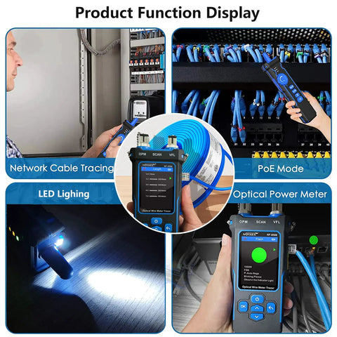 All In One Network Cable Tester With Optical Power Meter And VFL, PoE Test, Cable Length Measurement in use
