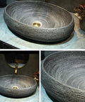 Vintage Ceramic Vessel Sink for Bathroom Vanity, Retro Chinese-Style Above Counter Vanity Sink for Home, Balcony or Hotel Bathroom Decor (Small) shown from above, showcasing brushed texture.