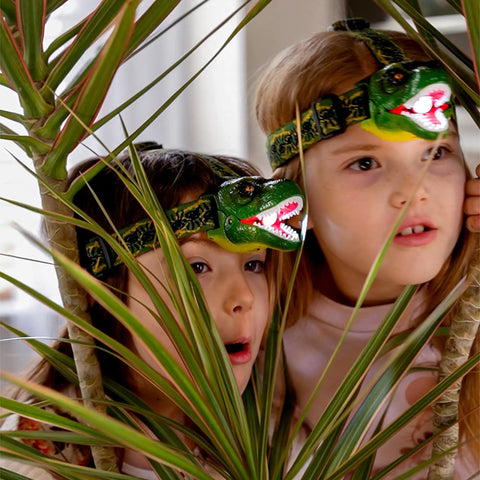 Children wearing Roaring T Rex Dinosaur Headlamp For Kids And Adults LED Headlight Toy Flashlight with Super Bright Light