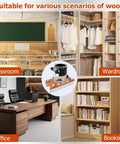 Pro Grade 2-In-1 Router Jig For Slotting And Positioning, Heavy Duty Aluminum Adjustable Bracket shown in classroom, wardrobe, office, and bookshelf settings
