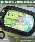 High-quality optical glass lens showing map through 5X Rectangular Magnifying Floor Lamp With 24-Inch Flexible Gooseneck