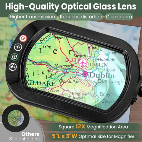 High-quality optical glass lens showing map through 5X Rectangular Magnifying Floor Lamp With 24-Inch Flexible Gooseneck