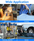 Collage of various applications: woodworking, furniture assembly, machine equipment, and vehicle repair