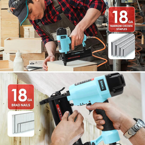 Heavy Duty Galvanized Staples and Brad Nails Kit for Pneumatic and Electric Staplers, toolkit in use
