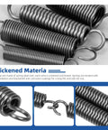 Stainless steel extension springs with opening hooks, 36-piece set in 12 sizes for machinery and industrial use.