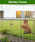 Garden fence with a dog behind, using Tough As Nails Heavy Duty 12 Inch J Hook Rebar Stakes, 5/16 Inch galvanized ground anchors.