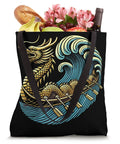 Racing Dragon Boat Festival Tote Bag For Fans And Athletes, bold water theme artwork, filled with groceries and flowers.
