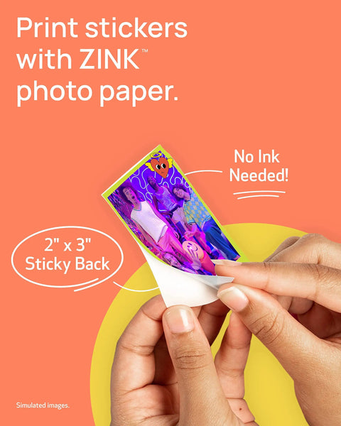 Hands peeling 2x3 sticky back print from Ivy 2 Mini Photo Printer For IPhone And Android Zero Ink ZINK Tech Print Sticky Back Photos On The Go No Ink Needed Quick Colorful Prints In Pure White Finish.