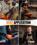 Collage showing blacksmiths using Five Piece One Inch Hardy Hole Blacksmith Tools Set Pro Grade Forging Kit in a forge shop.